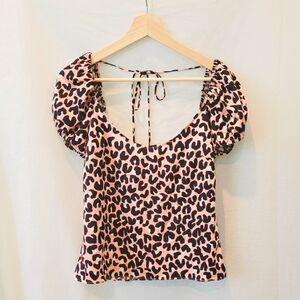 Revolve LPA Silk Puff Sleeve Black Pink Top